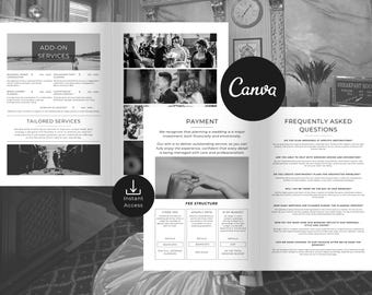 Luxury Wedding Planner Pricing Guide Template, Editable Canva, Wedding Packages and Services, Black & White Event Planning Business