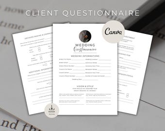 Wedding Planner Questionnaire Template - Editable in Canva – Client Intake Form, Wedding Consultation Form, Onboarding Template