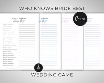 Who Knows Bride Bridal Shower Game | Customizable Canva Template (Instant Download)