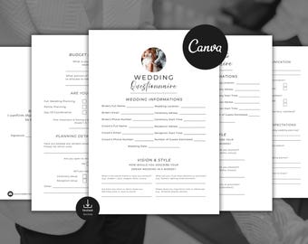 Luxury Wedding Planner Client Questionnaire, High End Editable Canva Intake Form, Consultation Form Template