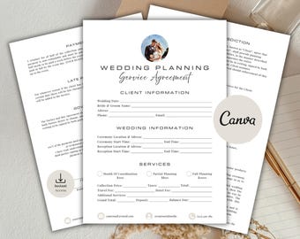 Wedding Planner Contract Template | Editable Canva Wedding Planning Client Agreement | Event Planner Service Contract