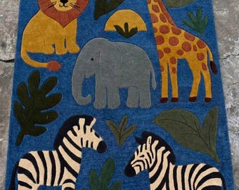 Hand Tufted Wool Safari Animal Rug, Jungle Nursery Playroom Carpet