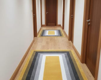 Geometric Area Rug | Mustard Yellow & Gray, Scandinavian Decor