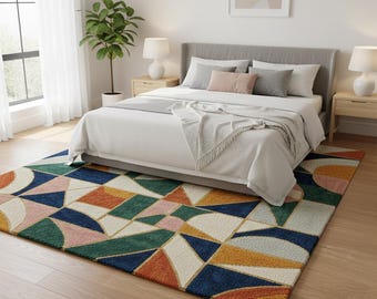 Geometric Colorful Tufted Rug, Modern Abstract Carpet, Multicolor Area Floor Mat.