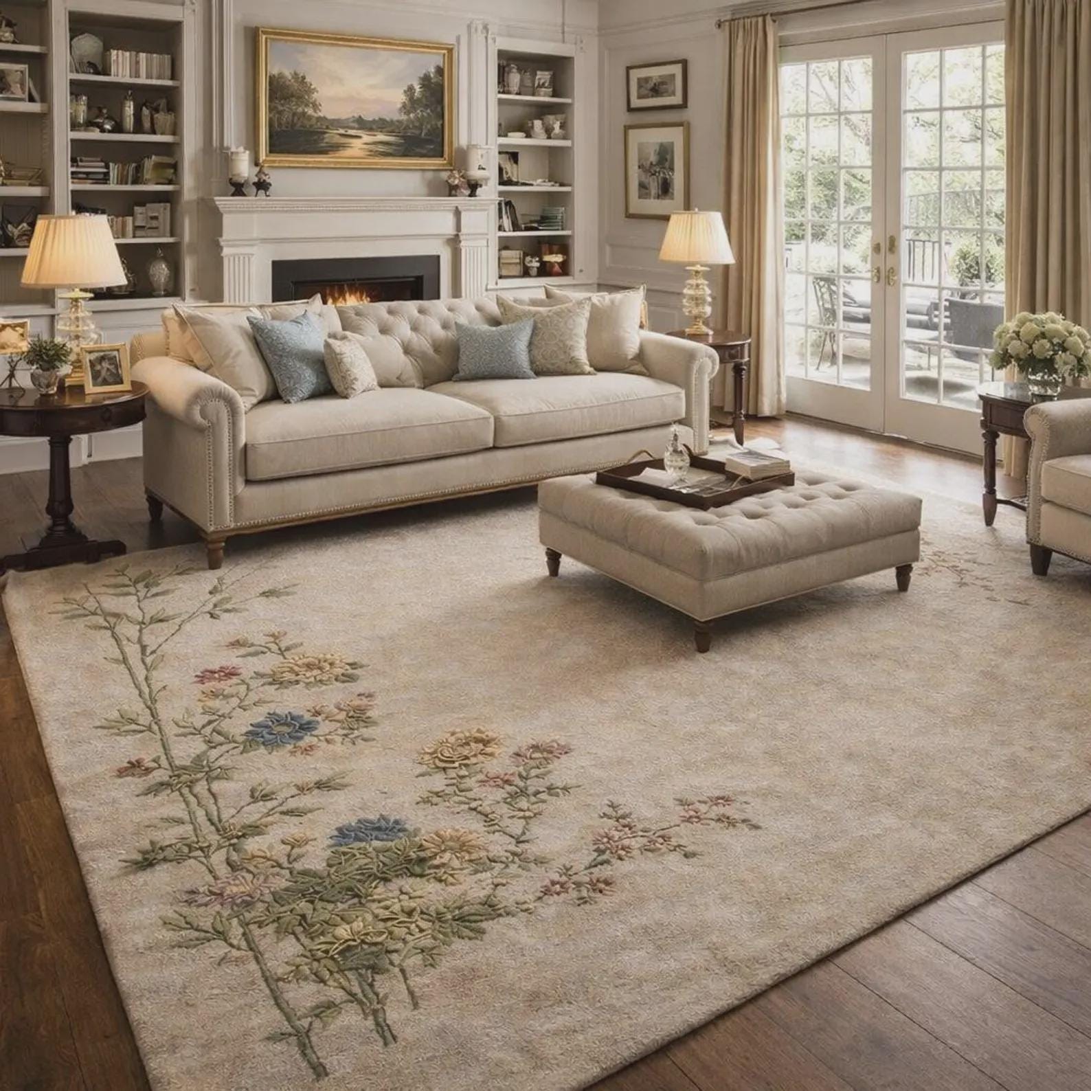 Hand Tufted Floral Rug – Soft Beige Botanical Design | Minimal Vintage ...