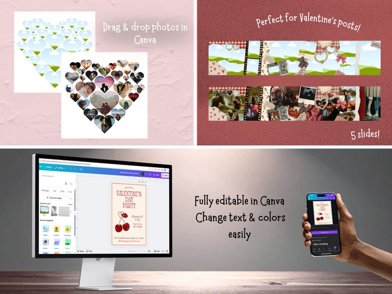 Valentine’s & Galentine’s Day Canva Template Bundle | Cards, Collages ...