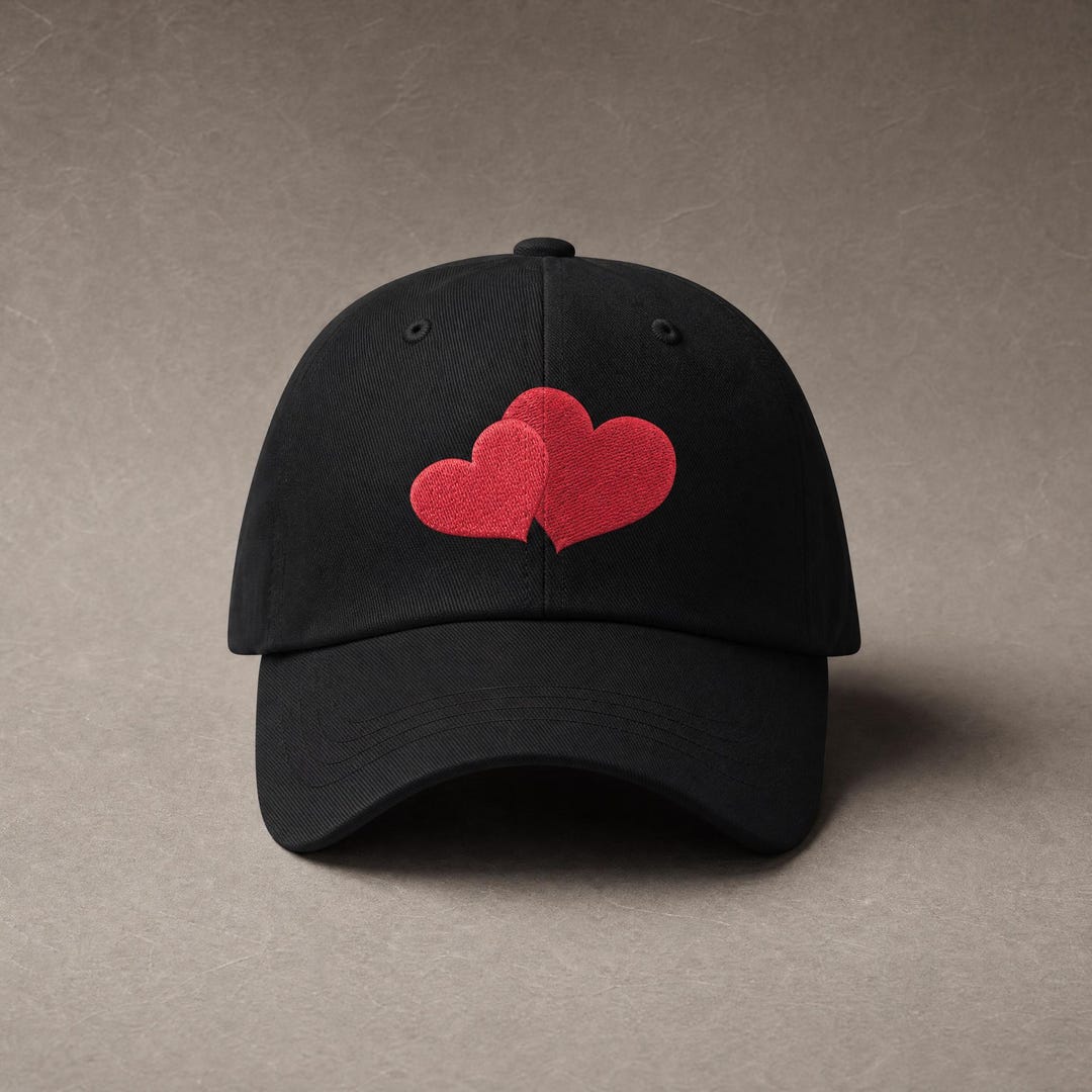 Embroidered Double Heart Flexfit® Baseball Cap – Minimal Valentine’s ...