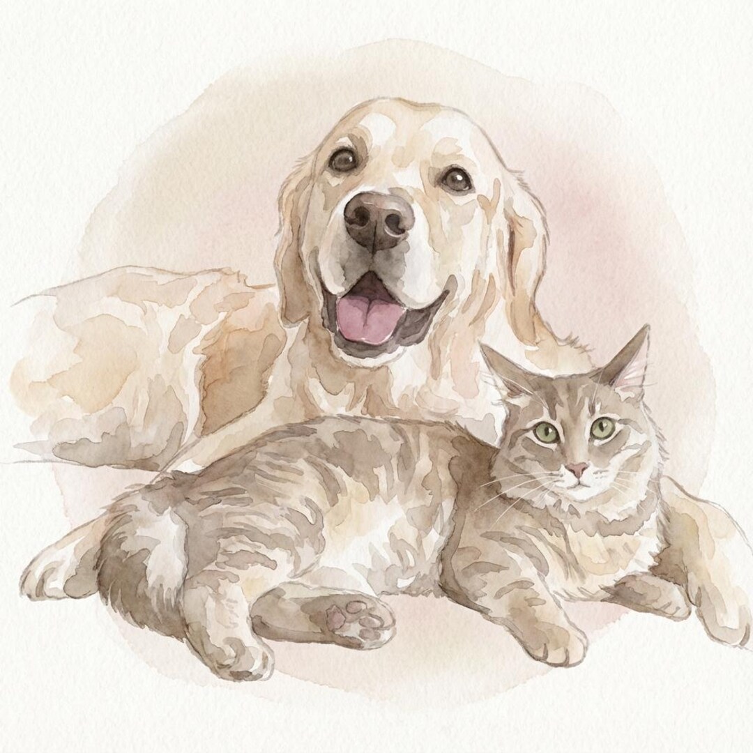 Custom Watercolor Pet Portrait From Photo, Personalized Dog Cat ...