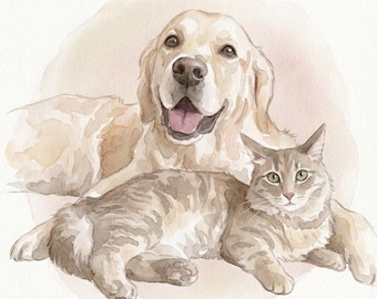 Custom Watercolor Pet Portrait from Photo, Personalized Dog Cat Painting, Pet Loss Sympathy Gift, Digital Download