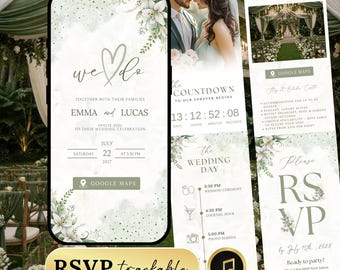 Sage Green Animated Wedding Invitation with RSVP Link & Music | Editable Canva Template Online Wedding Invite Countdown Invite