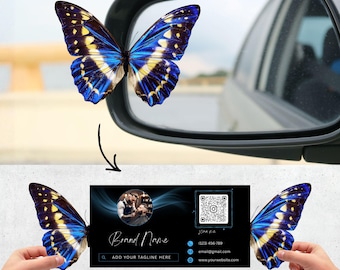Modello di biglietto da visita a forma di farfalla / Design fustellato e piegato, modificabile su Canva (download digitale)