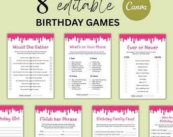 Adult Birthday Party Games Bundle, Printable Canva Template (Digital Download)