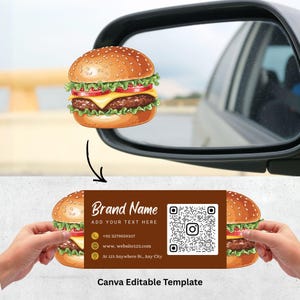 Modello di biglietto da visita per hamburger / Design fustellato e piegato, codice QR (download digitale)