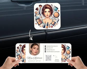 Folded Makeup Artist Business Card Template, Die Cut Floral QR Code Card, Beauty Salon Canva Template, Printable Editable Digital Download