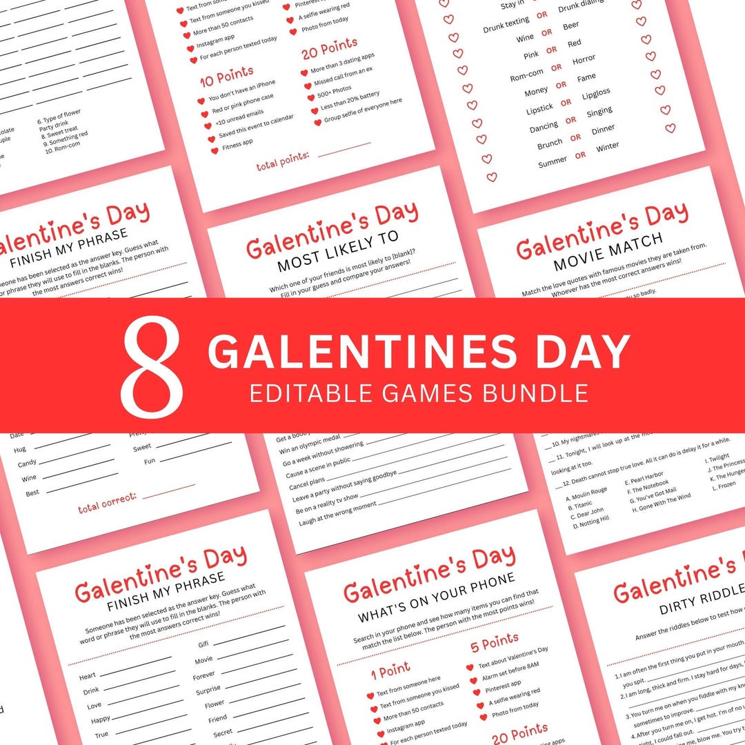 Galentines Day Games Printable Adult Galentine's Day Party Bundle ...