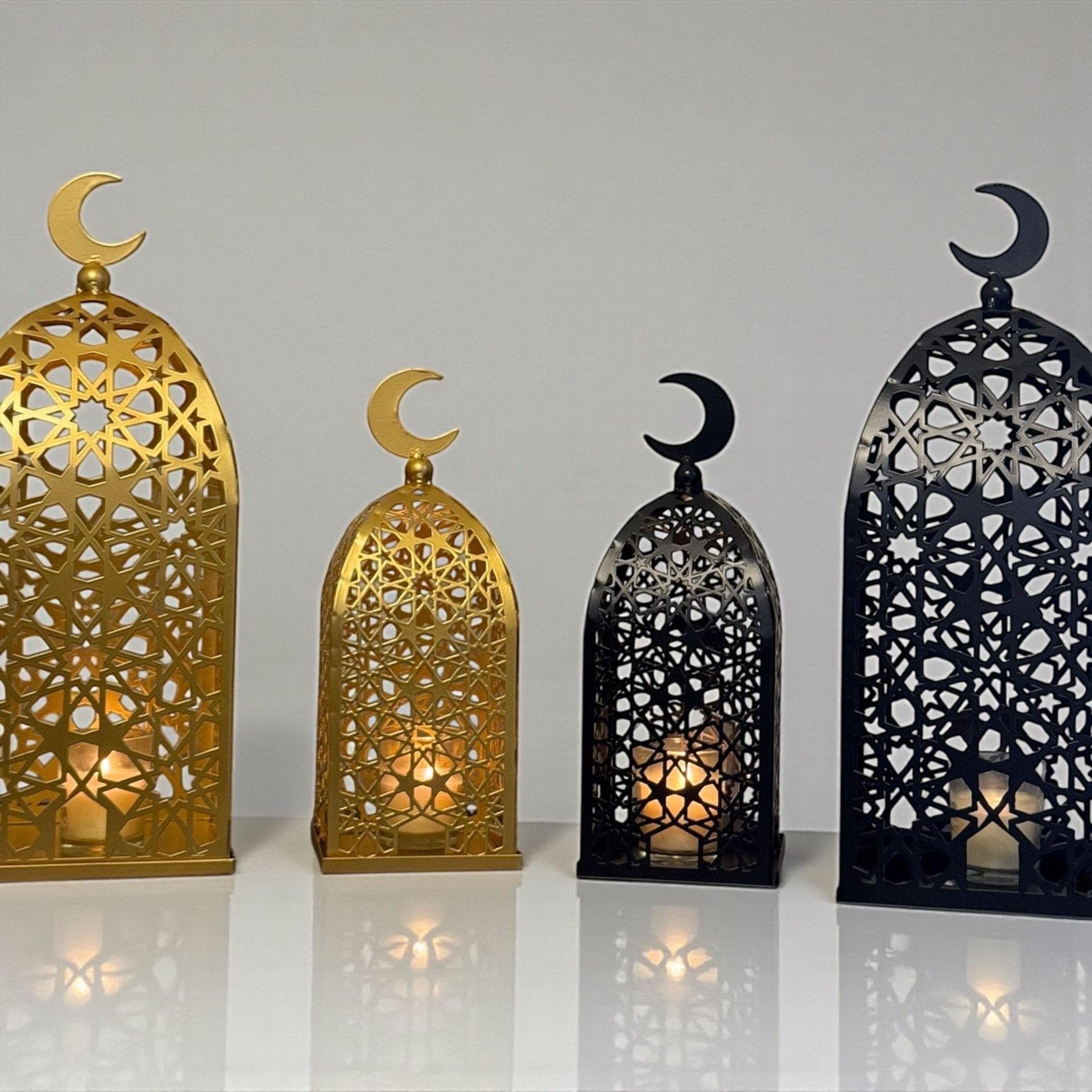 Islamic Lantern Candle Holder Set of 2, Ramadan Eid Decor, Black Gold ...