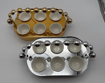 7 pcs Luxury Metal Coffee Cup & Porcelain Espresso Set – Turkish Arabic Serving Silver Gold