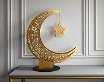 Ramadan Moon Decor Crescent Gold Moon Star Home Decor, Islamic Ramadan Eid Tabletop Decor, Arabic Muslim Gift, Luxury Islamic Decor Metal