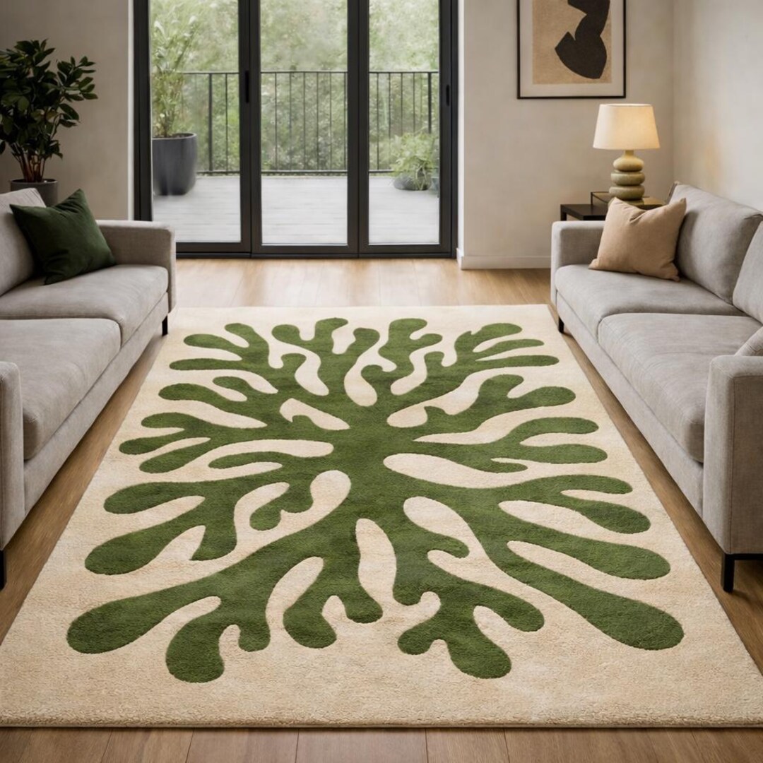 Patterned Green Rug Abstract Design Hand Tufted Rug, Modern Green Abstract Design, Luxury Wool Blend - Etsy