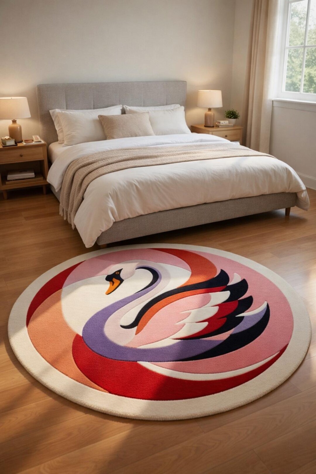 Hand-tufted Wool Swan Rug, Modern Abstract Round Area Rug - Etsy