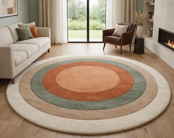 Handmade Round Wool Tufted Rug, Modern Earth Tones, Custom Size