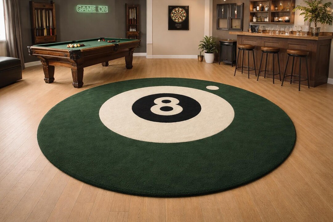 Handmade 8 Ball Tufted Rug, Round Billiards Carpet, Custom Pool Table ...