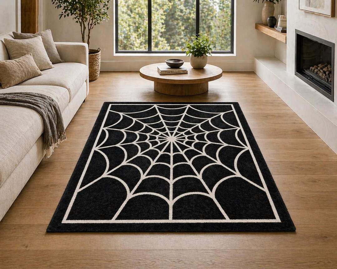 Vortex Spider Web Rug Handmade Spider Web Rug, Black White Tufted Carpet, Halloween Gothic ...