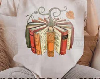 Fall Book Pumpkin PNG, Retro Autumn Sublimation Design (Digital Download)