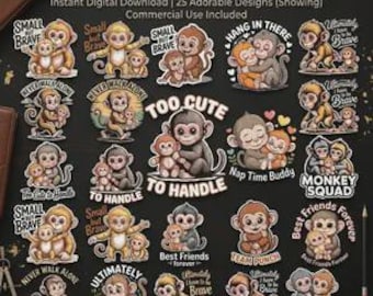 Punch Baby Monkey PNG Bundle, Viral Emotional Graphics (Digital Download)
