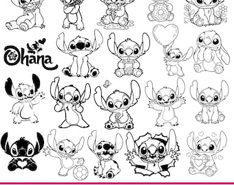 Pakiet SVG Stitch i Lilo, kontury kreskówek (pobieranie cyfrowe)
