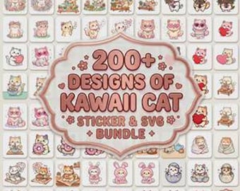 Kawaii Cat Clipart Bundle, Kitty Cartoon, Animal Friends SVG (Digital Download)