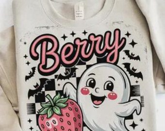 Strawberry Ghost PNG: geruite preppy Halloween-clipart (digitale download)