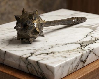 Handcrafted Medieval Morning Star Mace - Antique Bronze Finish - Collectible Metal Bludgeon - Artisan Display Weapon for Home Decor.