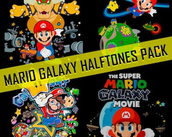 Super Mario Galaxy Halftone Designs Pack (4 PNG Digital Downloads)