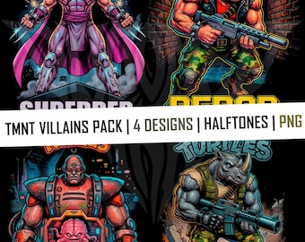 TMNT 4 Shirt designs | Villains pack | DTF Halftones | PNG transparent | (Digital Download)