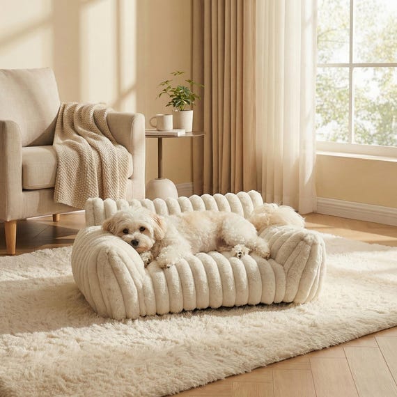 Calming Plush Pet Sofa Bed for Dogs & Cats, Calming Dog Couch Bed, Soft Washable Pet Bed, Small Medium Large Pet Sofa