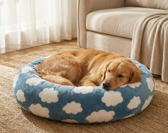 Calming Dog Bed Plush | Washable Round Pet Bed | Cozy Donut Bed for Small Medium Large Dogs | Puppy Bed