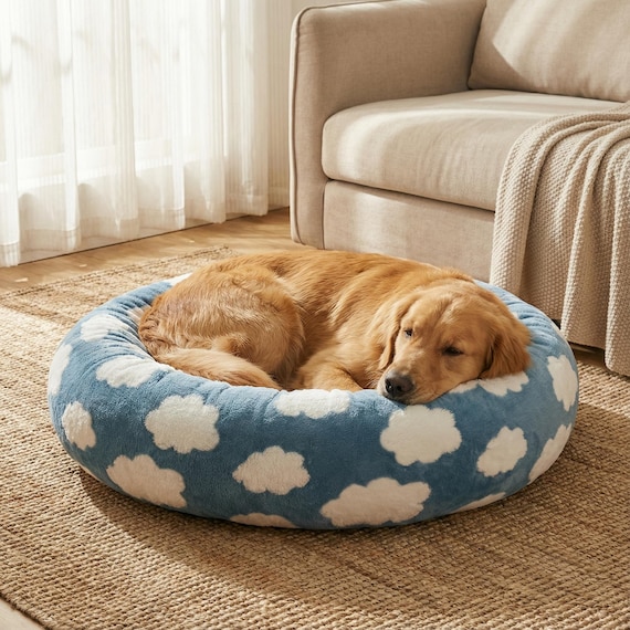 Calming Dog Bed Plush | Washable Round Pet Bed | Cozy Donut Bed for Small Medium Large Dogs | Puppy Bed