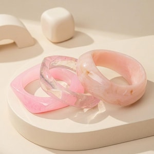 Grovt armbandsset i rosa hartsarmband, lucitarmband i akryl, grova armband för kvinnor, rosa dopaminsmycken, mors dag-present