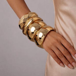 Gold Bangle Bracelet Chunky Wide Cuff Stack Statement Bracelet Stackable Bangles Set Wide Gold Bracelet Stack Chunky Cuff Bracelet
