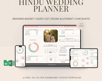 Hindu Wedding Planner Excel | Budget, Guest List, Checklist (Digital Download 2026 Edition)
