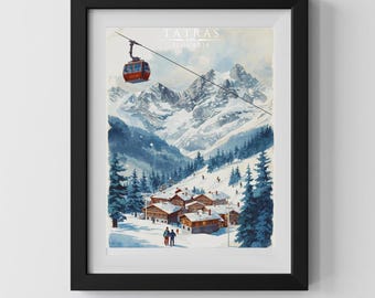 Tatras Slovakia Vintage Ski Poster | Alpine Gondola Travel Print (Digital Download) Slovensko