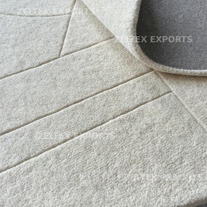Round Area Rug • Hand Tufted Wool Rug • Cream Ivory Geometric Rug • Modern Scandinavian Rug • Contemporary Neutral Living Room Decor image 2