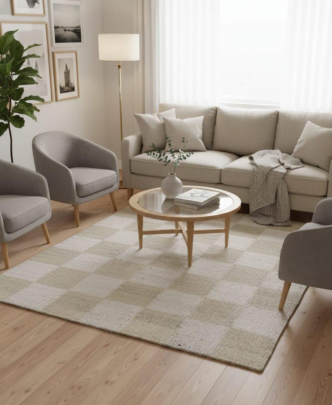Boxy Traditional Rug Handwoven Wool Dhurrie | Modern Off-white & Ivory Area Rug ...