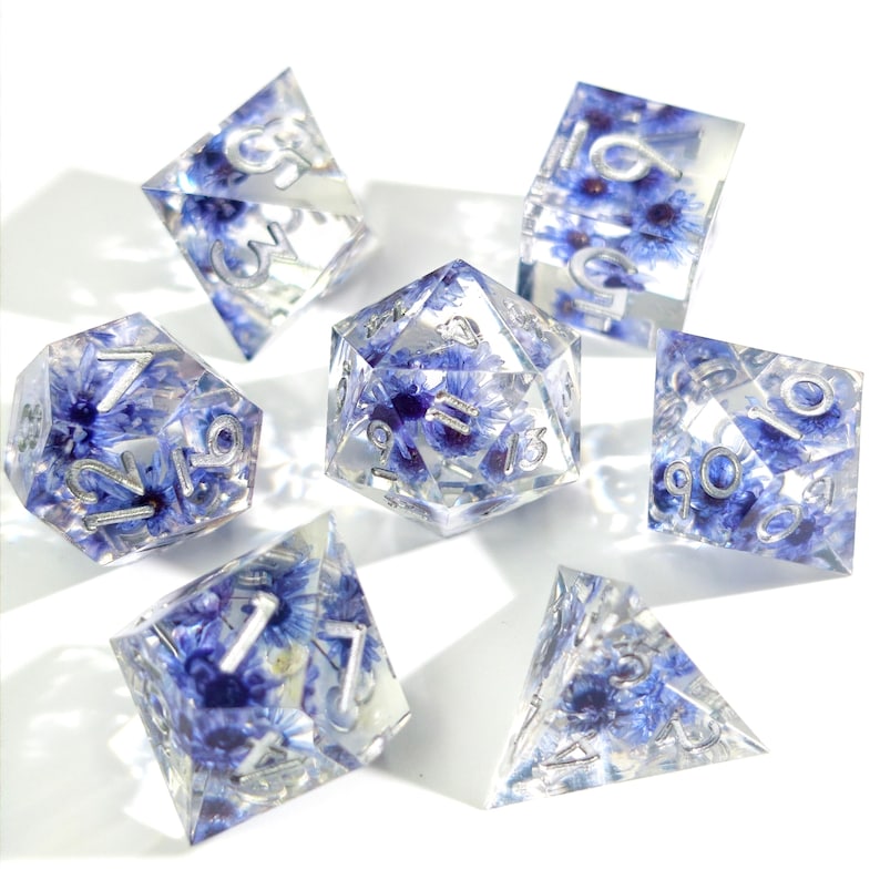 Blue Wildflower Resin Dice Set - Transparent Floral RPG Dice for DND Druid & Fae Characters，with Real Dried Flowers - Antidote Design image 4