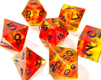 Orange Lightning DND D20 Dice, Resin Sharp Edge Dice Set, D&D Dice Set for Dungeons and Dragons, Orange Red Polyhedral Dice Set