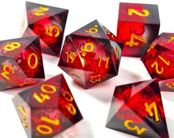 Black red Liquid Core Dice Set for Dungeons and Dragons, Liquid Core d and d Dice for DnD Gifts, Resin Liquid Dice, Resin Dice, Gift to Him