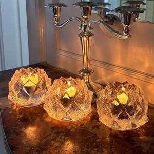 Orrefors Nimbus Artischoke Kerzenhalter 3er Set Berit Johansson Crystal Votives Schwedisches Glas Teelichthalter