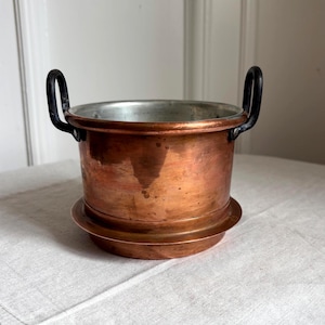 Antique Copper Planter, Iron Handle Cache Pot, Late 19th Century Vessel