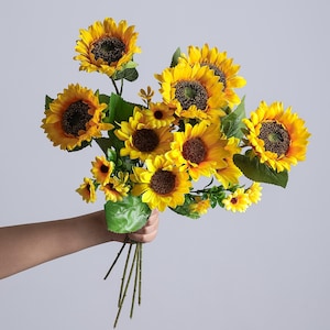 Real Touch Sunflower Stem, Artificial Faux Sunflower (2 Styles) for Vase Decor, Wedding Centerpiece, DIY Floral Arrangement & Home Decor